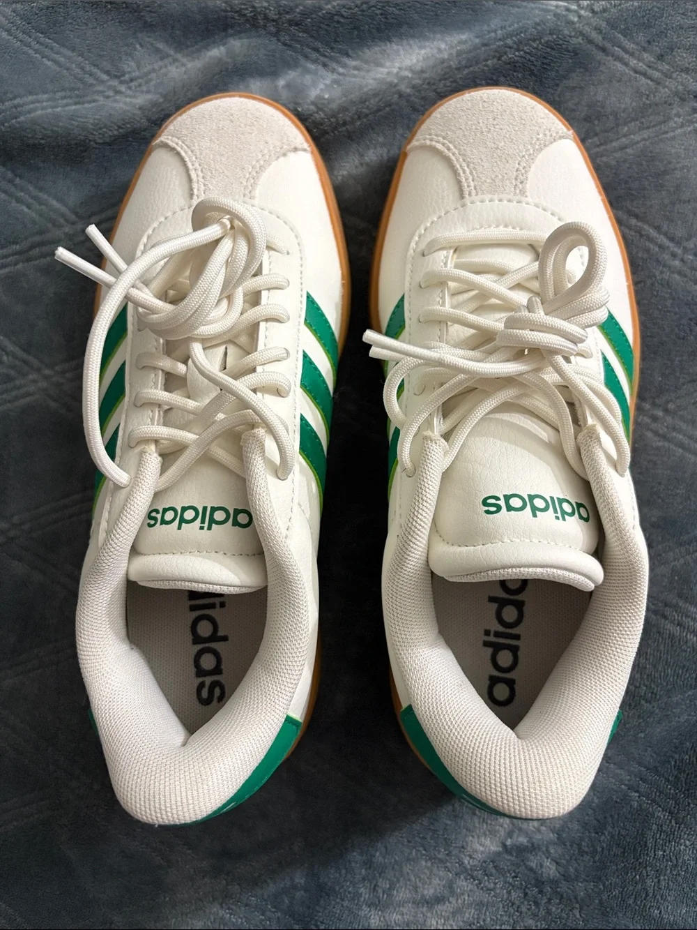 adidas Women’s White Sneakers with Green Stripes and Gum Platform Sole
